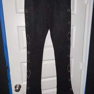 Chic Black Embellished Women's Flare Pants